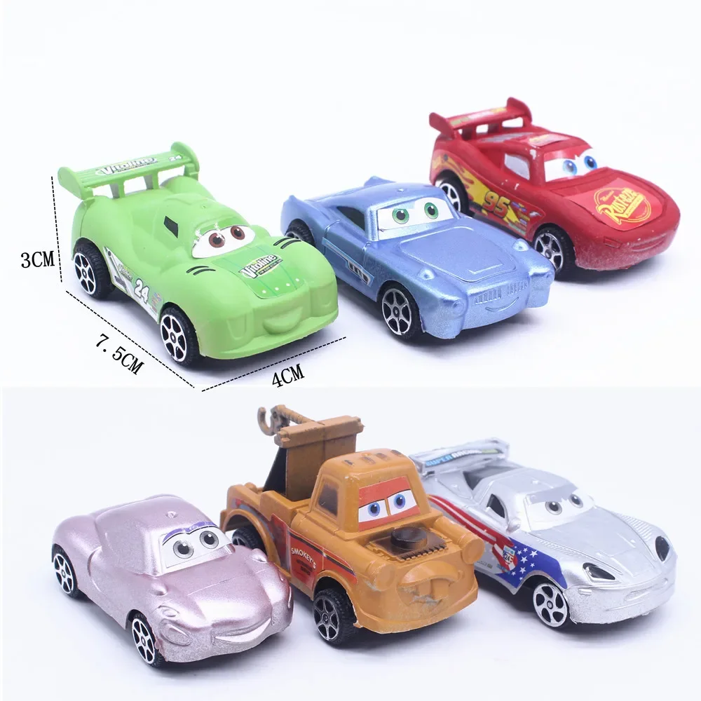 thumbnail image 1 of Figuras de acción de Disney PixarCar McQueen, 6 unidades, modelo de coche Kawaii, juguetes para niños, decoración de tartas Kawaii, regalo de cumpleaños y Navidad, 1 of 5