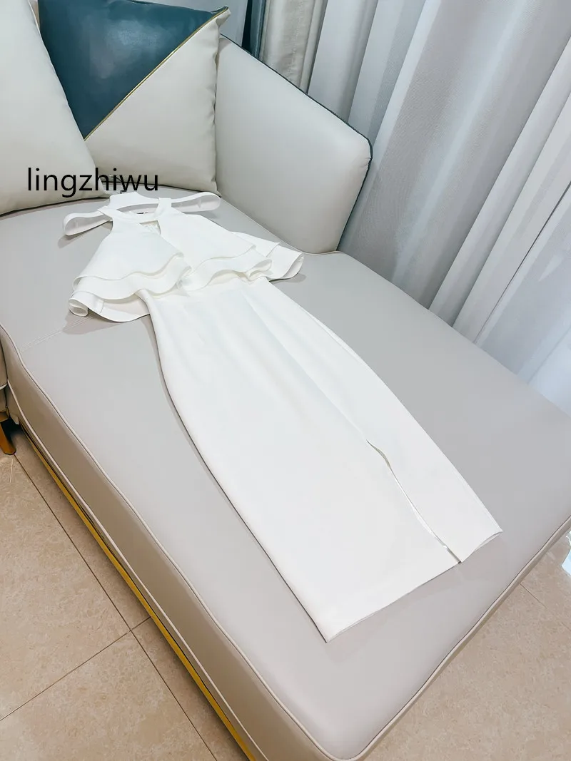 

Белое платье lingzhiwu в форме бутона, красивые элегантные платья с оборками, женские облегающие платья с открытыми плечами, Новое поступление