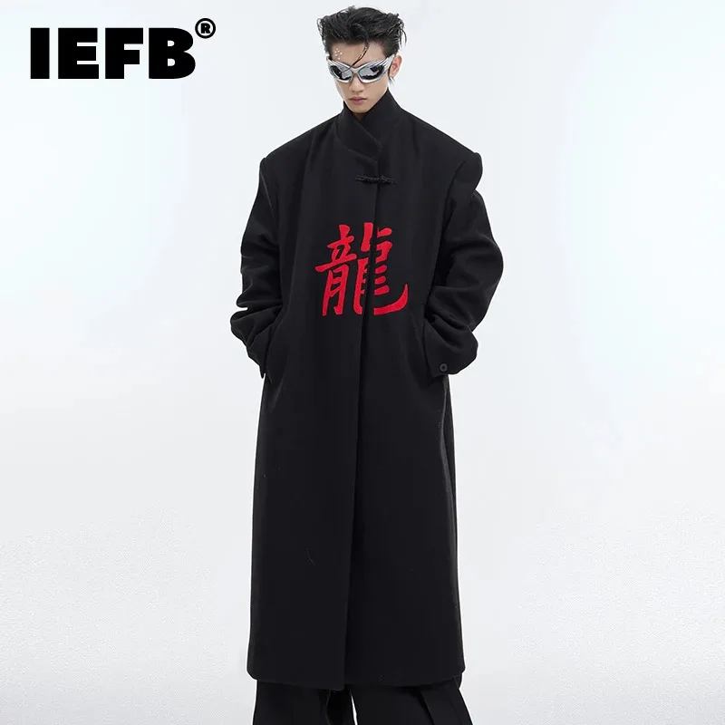 

Мужское шерстяное пальто IEFB, с воротником-стойкой, в китайском стиле, с вышивкой, контрастных цветов, Мужская ветровка, Повседневная Весенняя Новая мода 9C4438