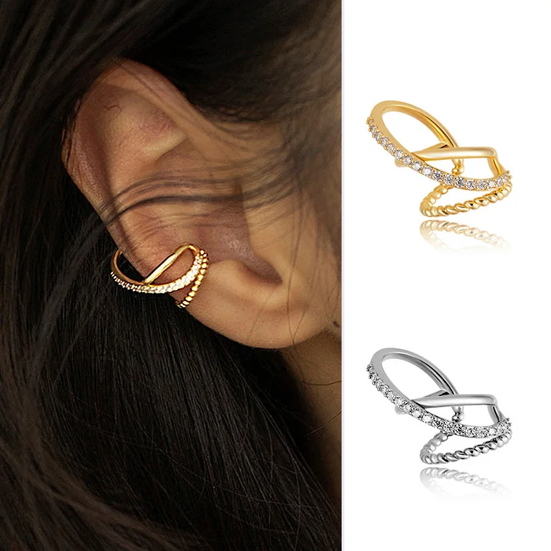 Irregular Cross Line No Piercing Ear Clip Cuff Earrings ear clip earrings clip earrings ear clip ear accessories Women Kpop Design Minimalist Personality Trend Y2k Jewelry EF051 1PC