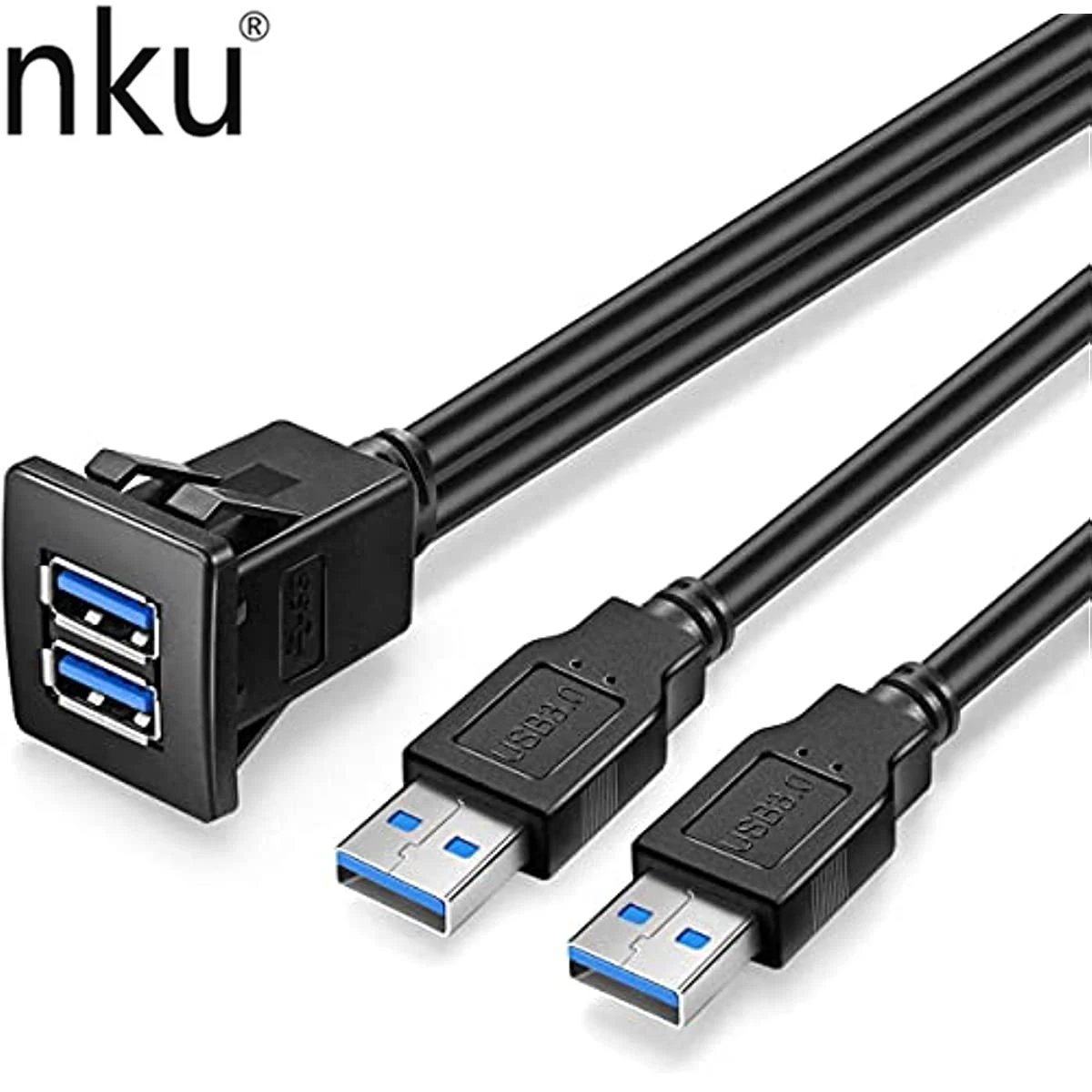 

Nku 1m 3ft 2 Ports Dual USB 3.0 Square Extension Cable Flush Mount Dash Mount Panel Mount Cable for Car Boat Waterproof Cord