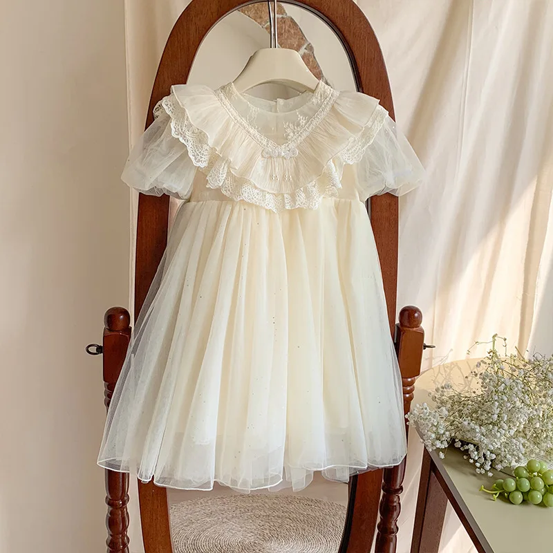

Однотонное длинное хлопковое кружевное платье принцессы для девочек, детская одежда для свадьбы, дня рождения, детской одежды