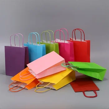 Sacs de courses colorés pour bonbons, 10 pièces, sac cadeau en papier Kraft, sacs en papier colorés à main, décoration de fête de mariage, cadeau 1