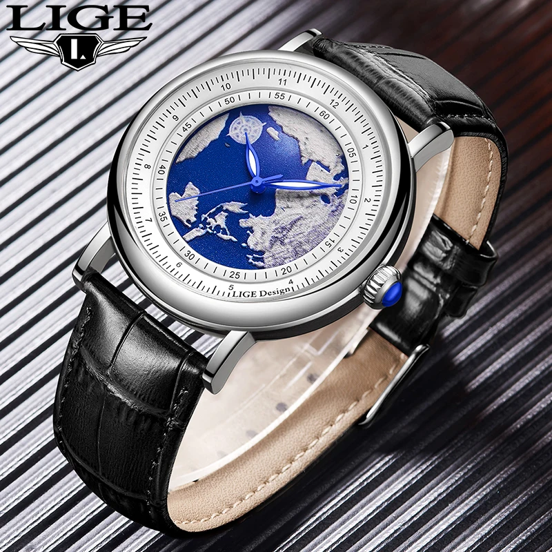 

Часы LIGE Мужские кварцевые, модные роскошные спортивные водонепроницаемые светящиеся в стиле милитари, с кожаным ремешком, с датой