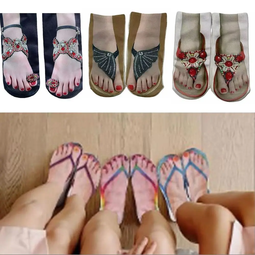 

Flip Flop Socks Manicure Print Socks For Women Casual 3D Pattern Low Cut Ankle Socks Funny Hidden Running Socks