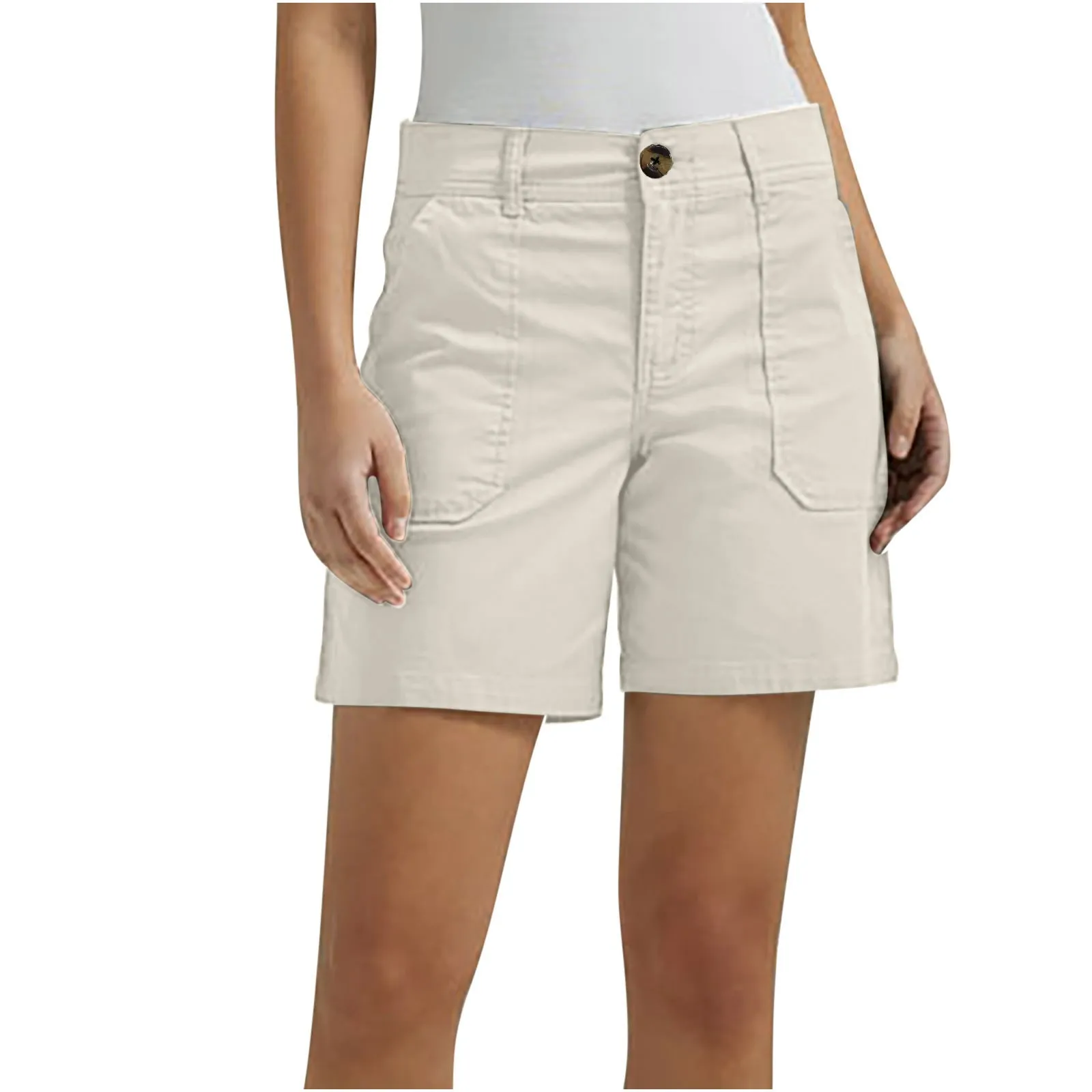 Summer Womens Casual Shorts Lady Teens High Waist Solid Color Slim Fit Twill Cargo Shorts With Pockets Streetwear Hot Pants