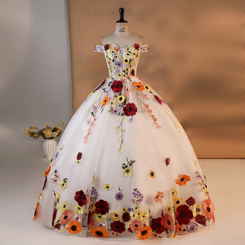 2025 Appliques Off The Shoulder Quinceanera Dressesvestidos De 15 Anos 3d Flower Formal Princess Birthday Party Gowns Customized