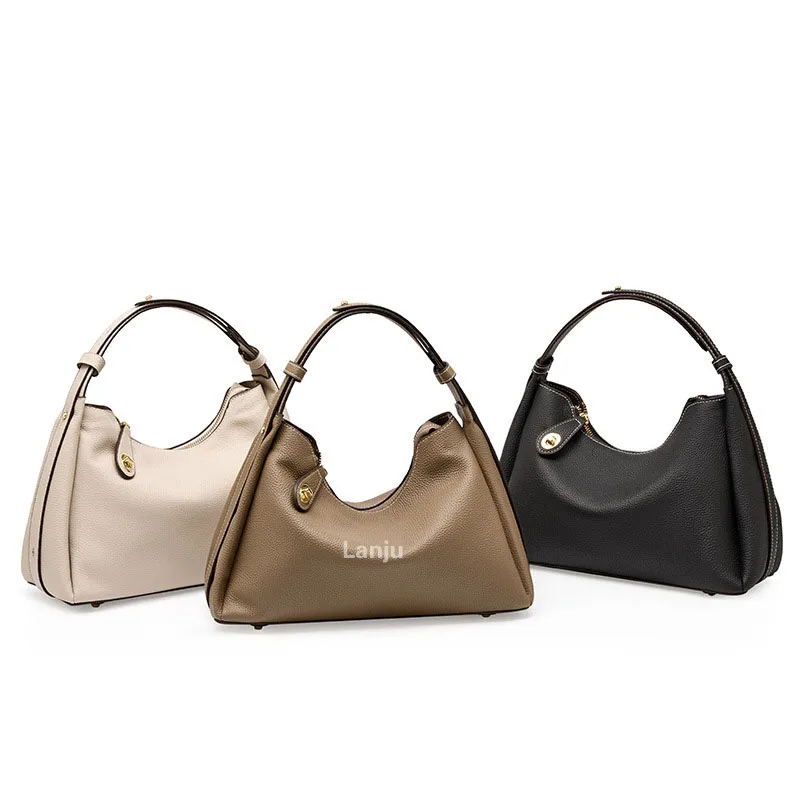 Premium Genuine Leather Women's Bag 2023 New Crossbody Shoulder Bag Fashion Underarm Bags Litchi Pattern Leather Handbag