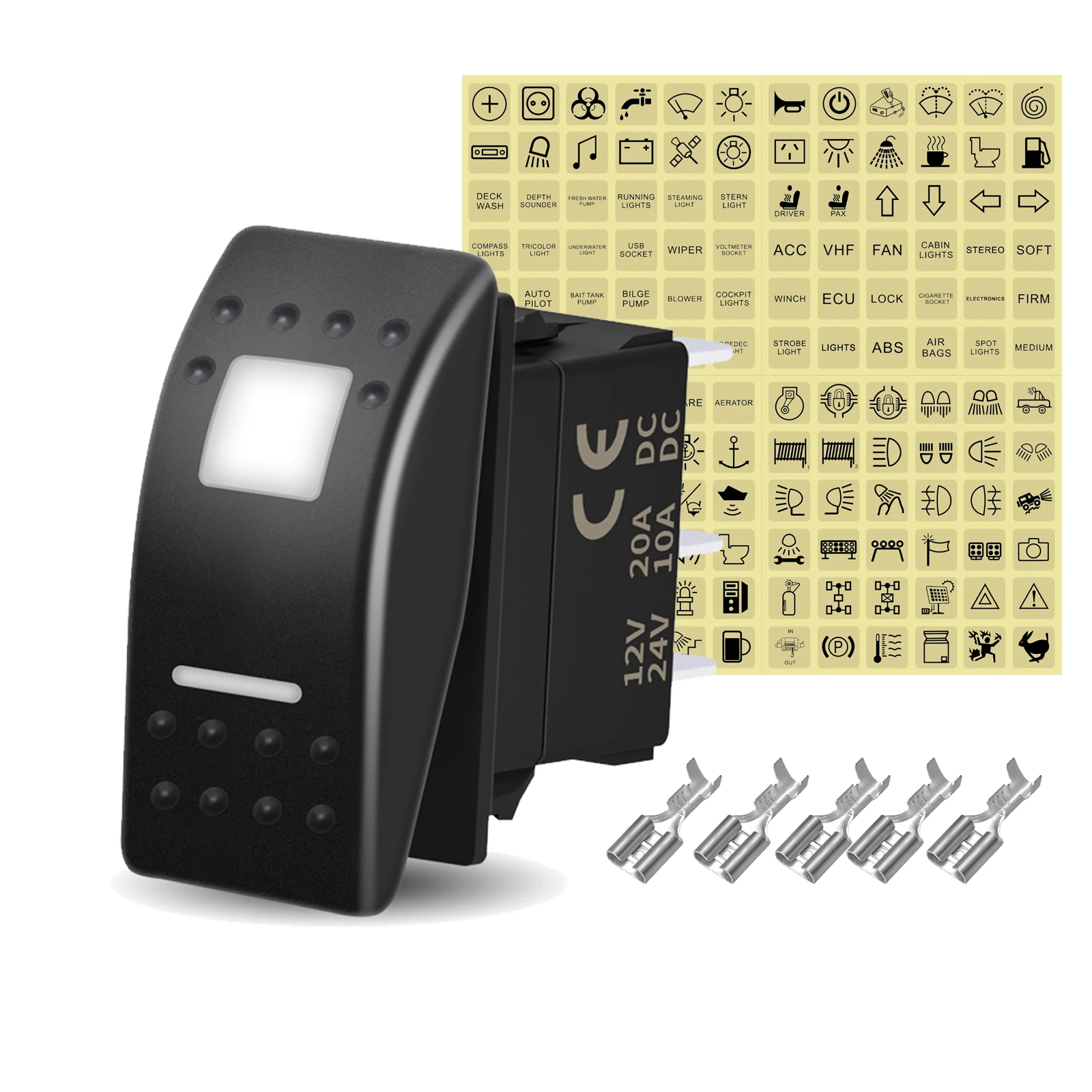 INTERRUTTORE A BILANCIERE ON/OFF 3 PIN IMPERMEABILE CON LUCE 12-24V