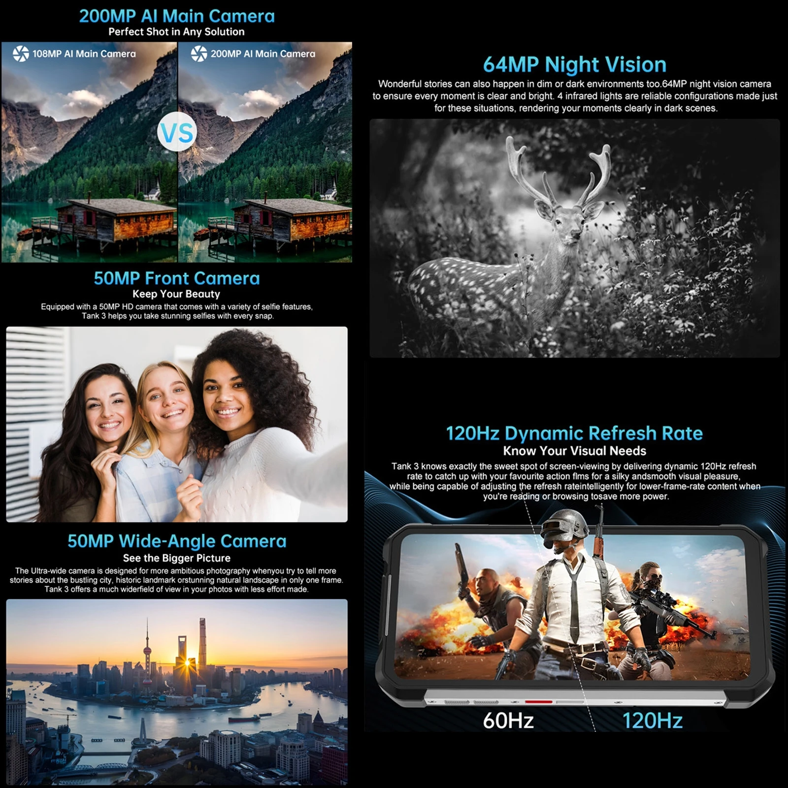 Unihertz Tank 3 Rugged Phone 32GB+512GB 200MP Camera Night Version 23800mAh 6.79" Android 13 Dimensity 8200 5G Smartphone