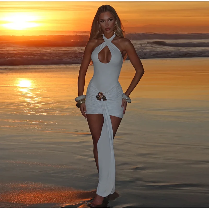 Bikini Women Two Pieces Set 2025 Sexy Women Deep V-Neck Halter One-Piece Swimsuit Long Skirt 2025 Summer Biquini Bathing Suit
