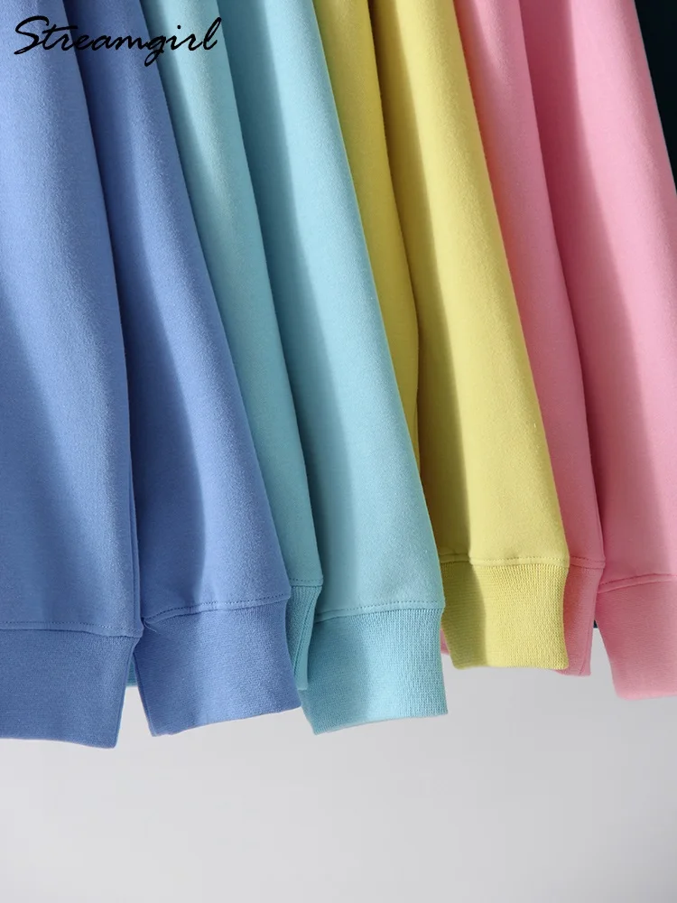 Women Sweatshirts No Hood Oversized Cotton Long Sleeve Tops Basic Solid O Neck Sweatshirts For Women Oversized Pullovers Spring 6