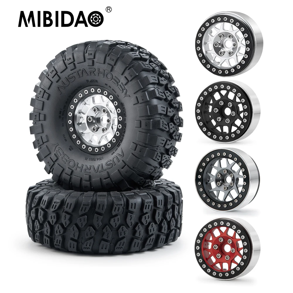 

MIBIDAO 1.9inch Beadlock Aluminum Alloy Wheel Rims w/ Rubber Wheel Tires for Axial SCX10 II TRX-4 1/10 RC Rock Crawler Car Model