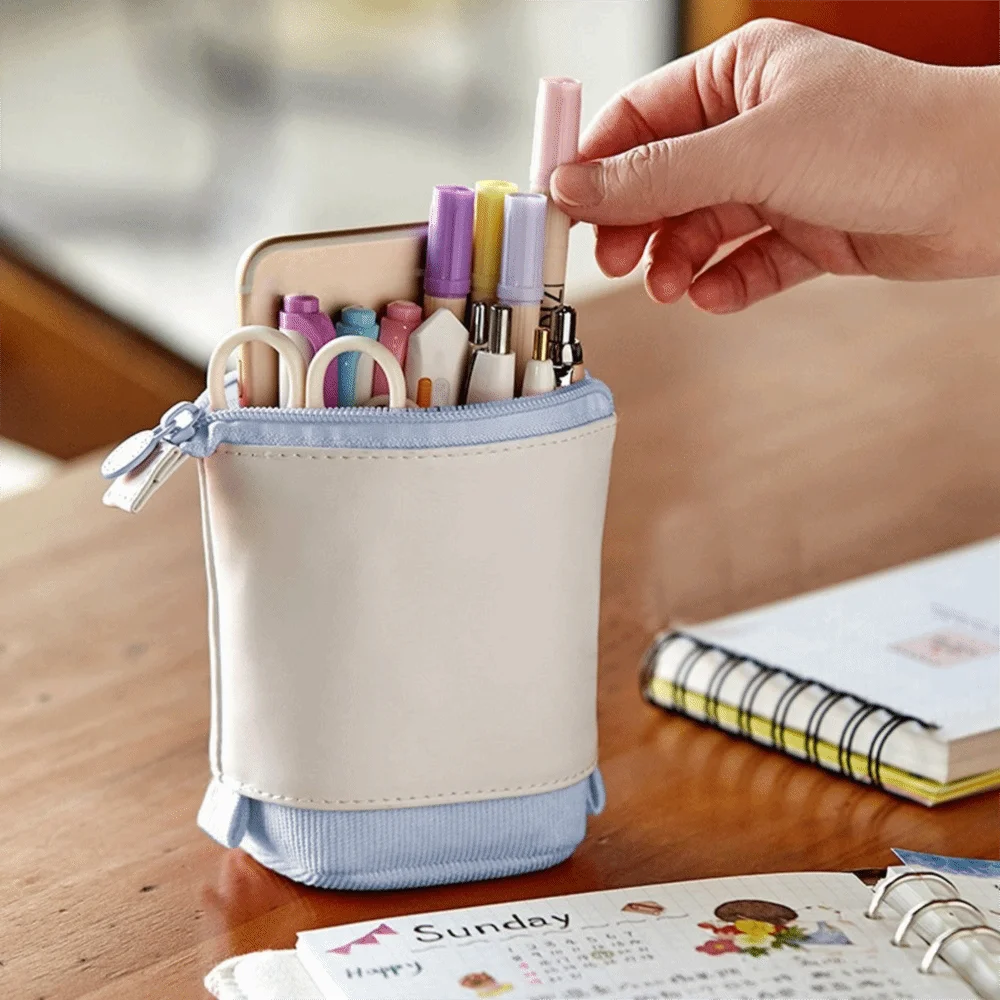 Astuccio Telescopico in Corduroy PU con Altezza Regolabile, Chiusura a Cerniera, Borsa Multifunzionale - immagine 2