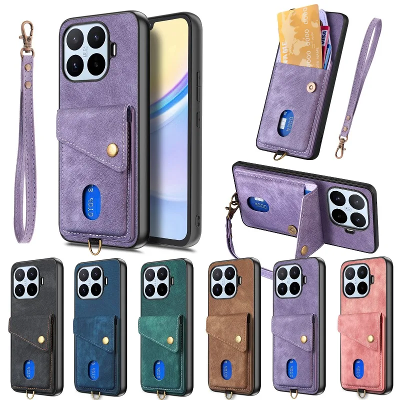 Luxury PU Leather Wallet Phone Case with Magnetic Closure and Card Holder - Shockproof Lanyard Design