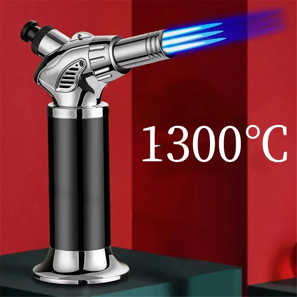 Fire Jet Flame Kitchen Metal Gun 3 1300&deg;C Welding Torch Windproof Cooking BBQ Inflatable Butane Gas Cigar Lighter Outdoor