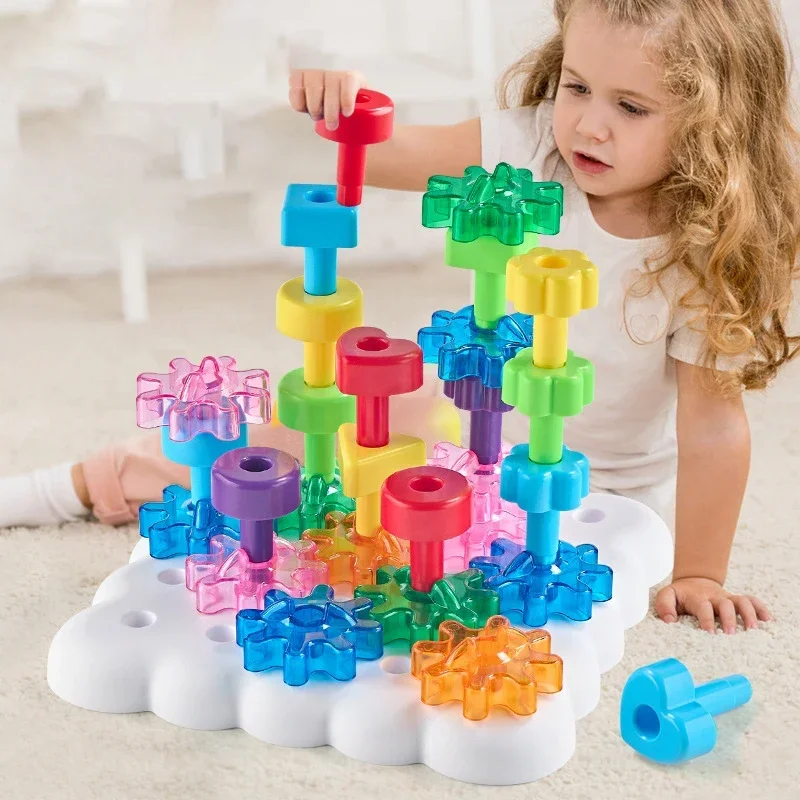 Children's Gear Nail Stacking Music DIY Rope Threading Gear Rotation Music Splicing Block Puzzle Early Education Children's Toys