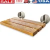 20 Inch Brushed Teak Wall Mounted Fold Down Shower Bench 330lbs Load ADA Compliant Home Care Seat 1