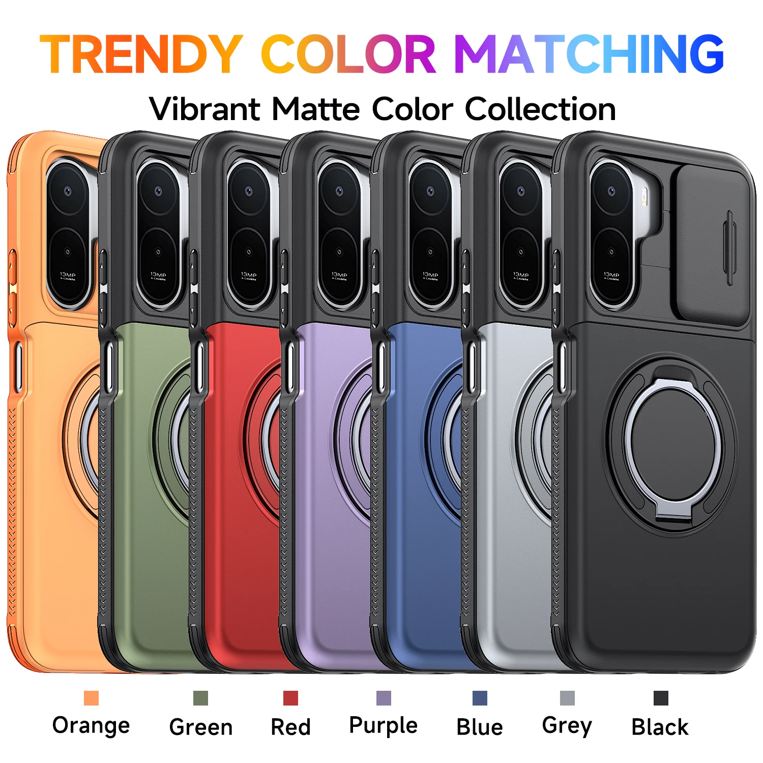 Magnetic Rotating Ring Bracket Case with Slide Camera Protection and Card Slot