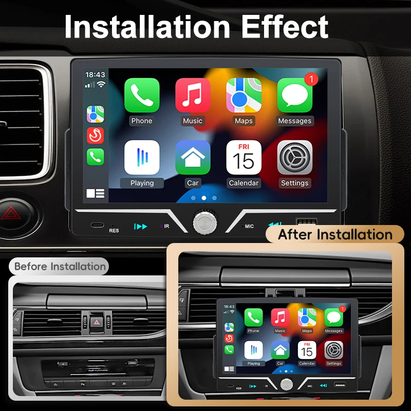 7" Car Radio Wireless/Wire Carplay Android Auto 1Din HD Touch Screen Bluetooth U