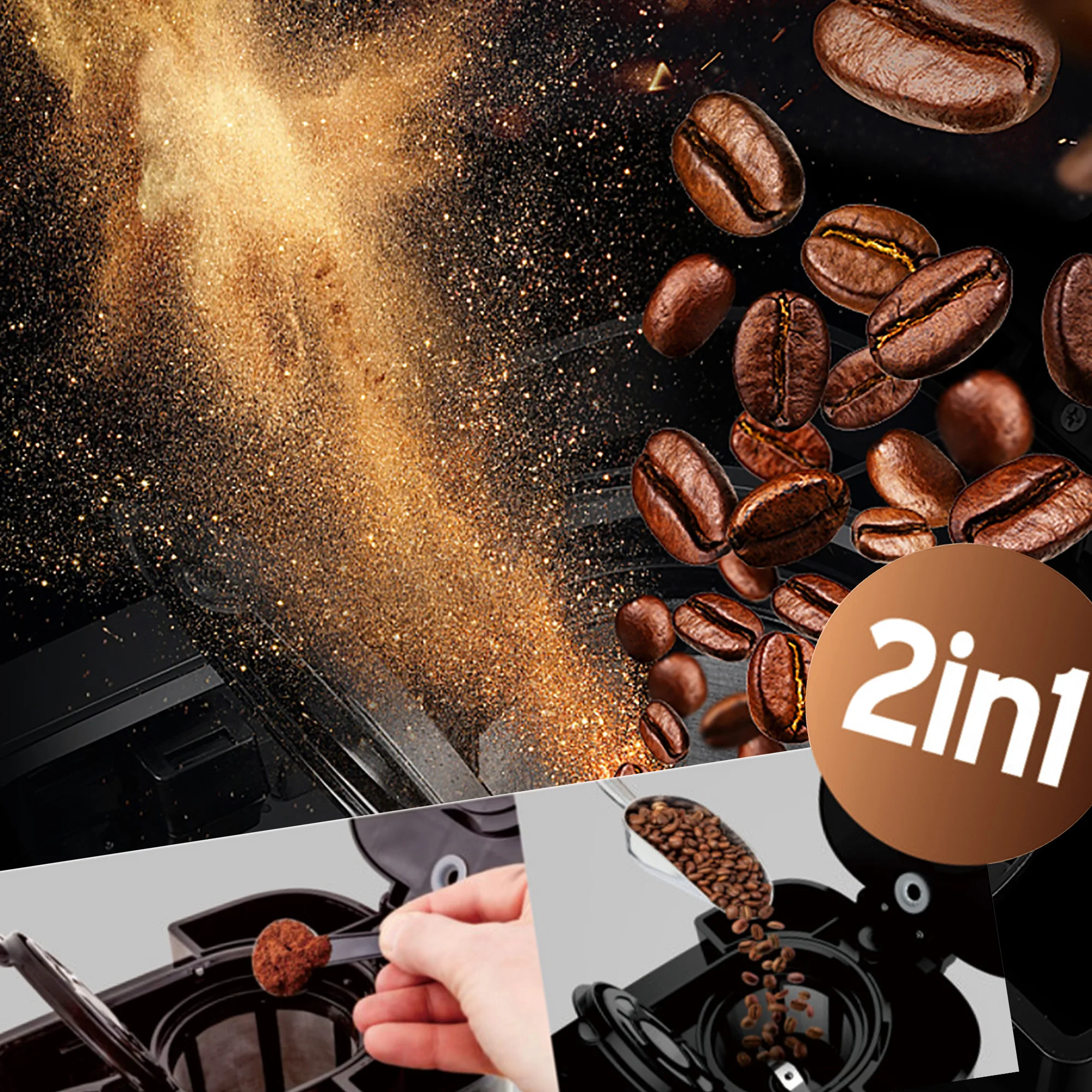 2 In1 Drip Coffee Machine Apply To Ground&Beans Home Appliances Dripping Coffee Maker With Digital Display&keep Warm Sonifer