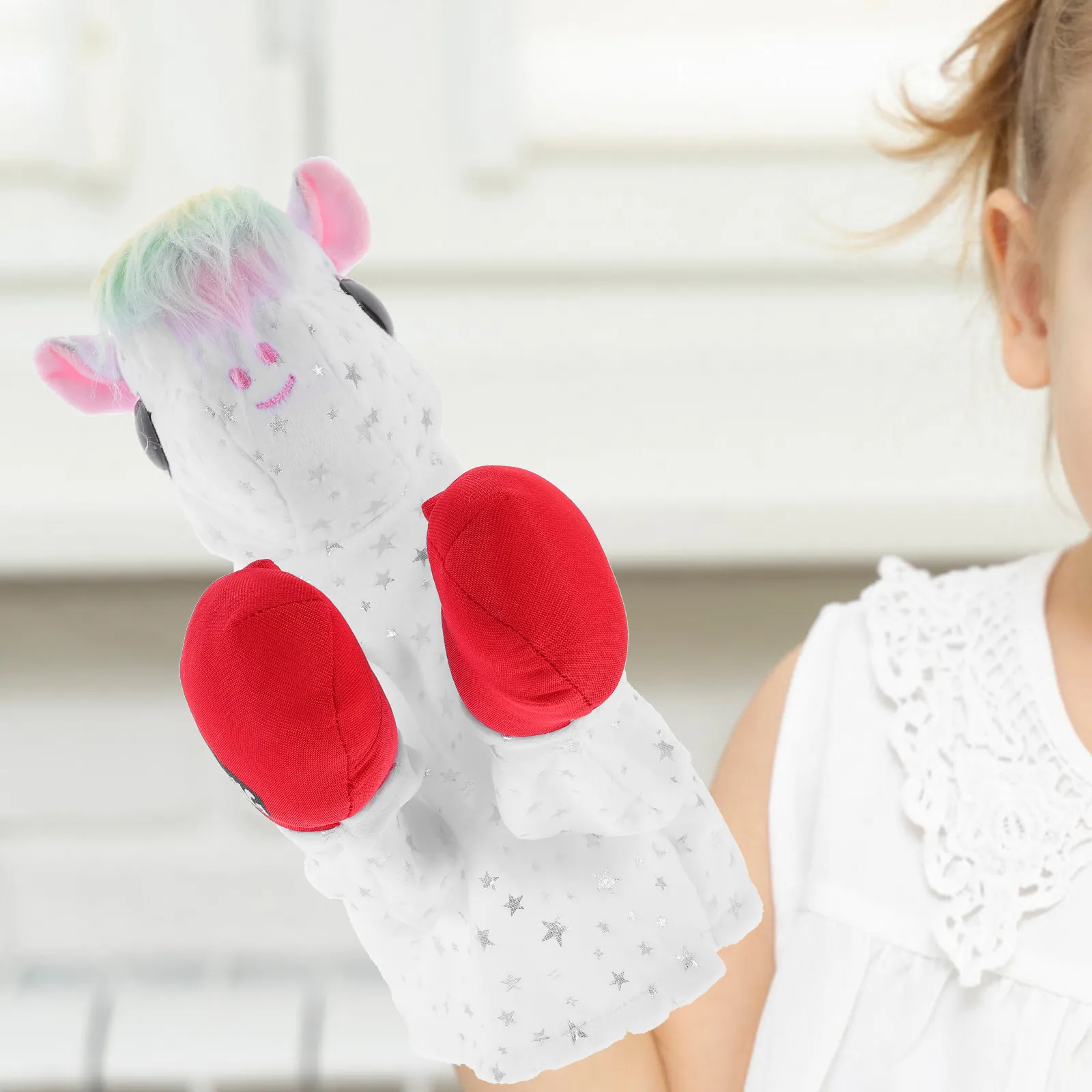 유니콘 복싱 손인형 실물 같은 동물 디자인 피부 친화적인 부드러운 소재 손과 눈의 협응력 개발 스토리텔링 역할