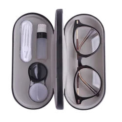 2023 New 2 In 1 Double Layer Glasses Box Contact Lens Case For Men Women Creative Dual Use Glasses Case Eyewear Leather Box