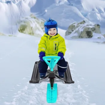 Ski Sled Slider Board with Steering Wheel Twin Brakes Heavy Duty Snow Slider Board for Kids Age 4 & Up Teenagers Adults 5