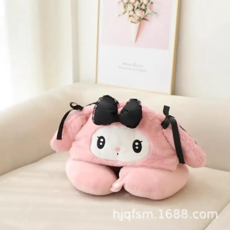 

Sanrio плюшевая подушка для шеи с капюшоном My Melody Kuromi мультяшная U-образная подушка для шеи плюшевая шляпа искусственная подушка для шеи милый подарок