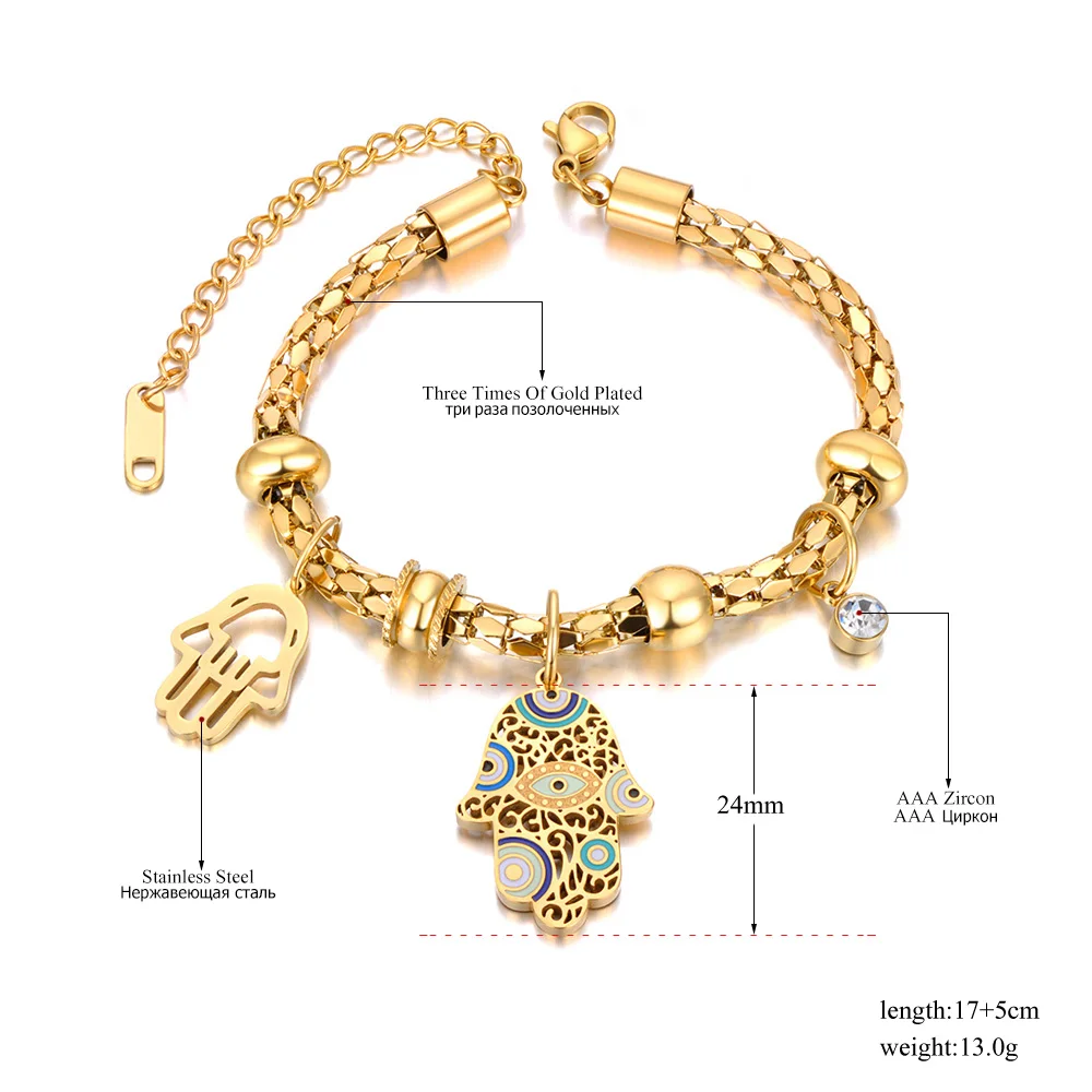 316L Stainless Steel Fatima Hand Charm Bangle Bracelet for Women B23088