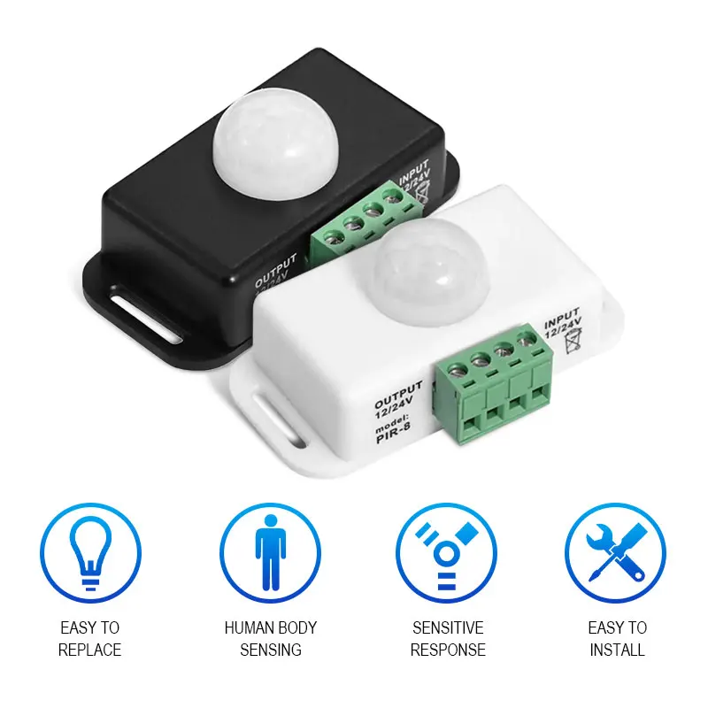 ไฟ LED แบบเส้น DC 12V-24V พร้อมเซ็นเซอร์ปรับอัตโนมัติ สวิตช์ตรวจจับความเคลื่อนไหวแบบอินฟราเรด PIR 1