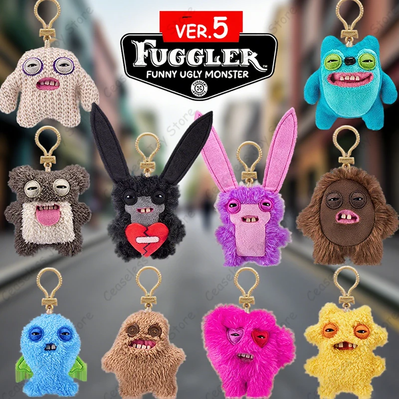 Plush Toy New Fuggler Plush Keyrings Ugly Monster 12cm Series 5 Hedge Grog Lord Long Ears Mr Needles Toys Backpacke Rings