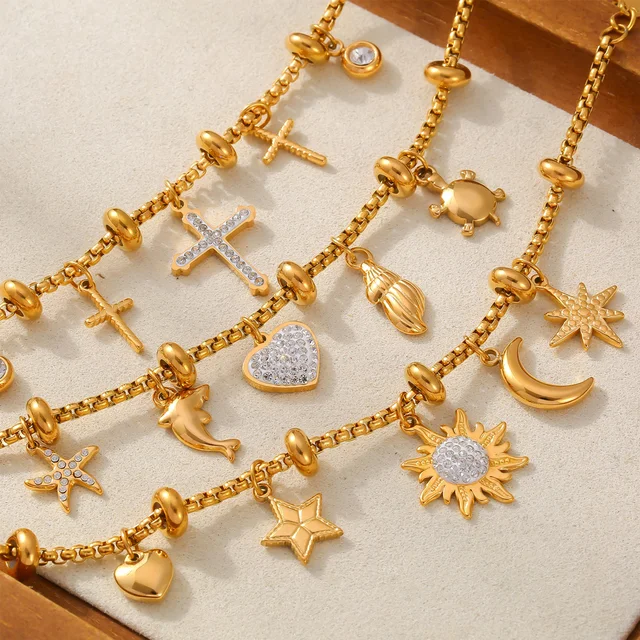 Liora Heart Moon Star Drop Pendant Women Stainless Steel Bracelets Zircon Wedding Banquet Charm African Bracelet Jewelry