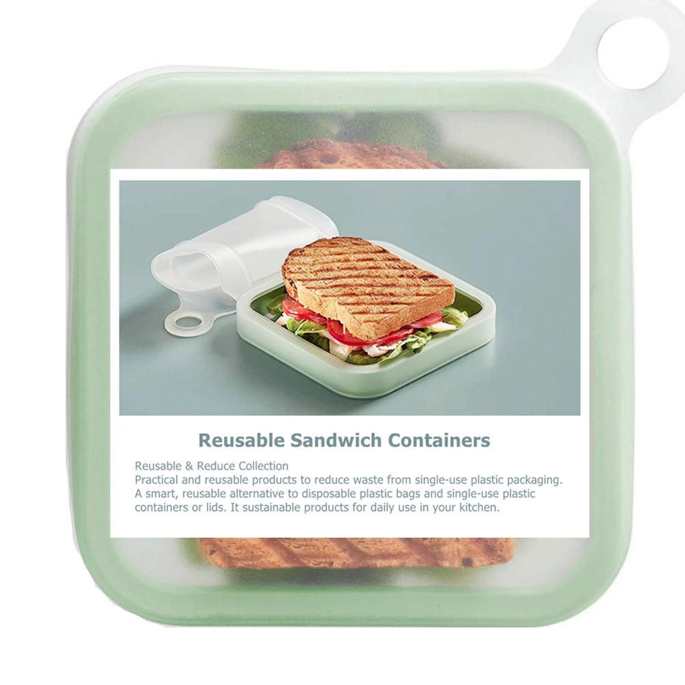 Reusable Sandwich Container Silicone Sandwiches Box Lunch Container Toast Bags School Word Easy to Use Kitchen Food Container