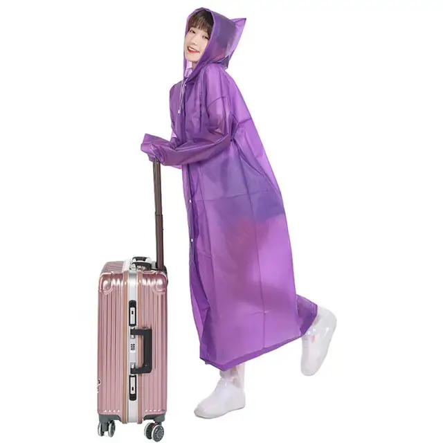 Egyszerű Eső Poncho Eva Kapucnis Esőkabát Vastag Vízálló Tiszta Utazási Ruházat - Image 3