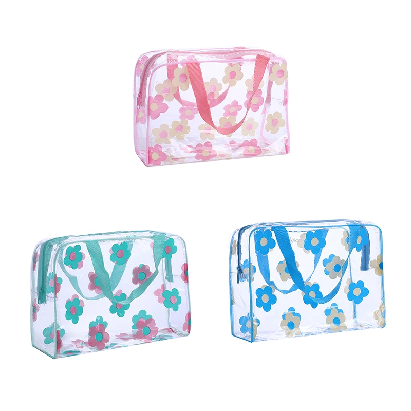 Travel Washing Toiletry Shower Storage Pouches Transparent PVC Makeup Bags Portable Women's Floral Waterproof Cosmetic Bag