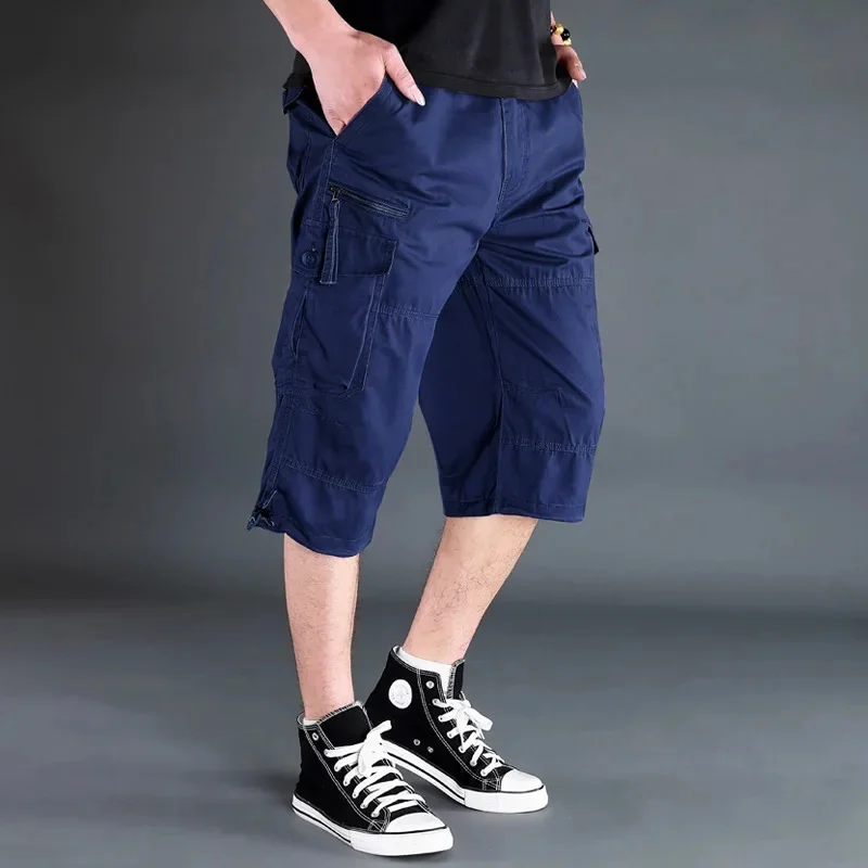 Sport shorts Summer Multi Pockets Hiking Cropped Trousers Men Camouflage Military Tactical Shorts Long Length Casual Cotton Cargo 5XL