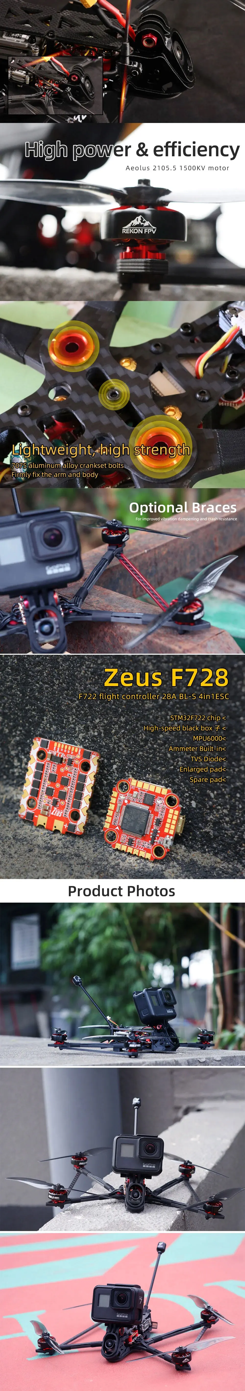 HGLRC Rekon 6 HD, Zeus F728 F722 flight controller 28A BL-S 4inTES