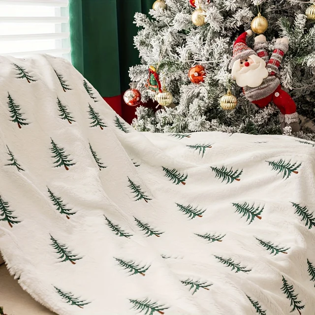Christmas Blanket White Pine Tree Print Soft Plush Cozy Warm Xmas Design Home Decor Sofa Bed Living Room Festive Winter Gift 3
