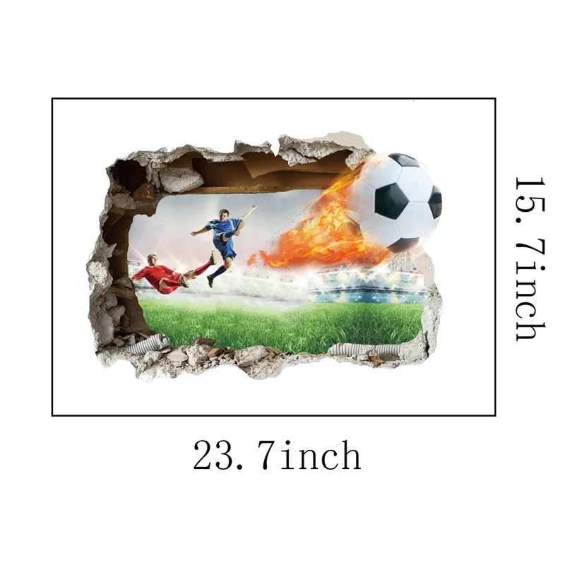 Description Picture 3 of item3D Broken Wall Football Wall Stickers Home Decoration For Boy Bedroom Decor Livingroom Self-adhesive Wallpaper Wallart Mural