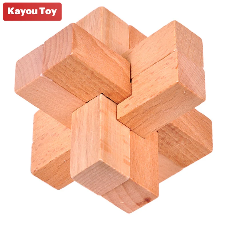 Classic6PieceWoodenCrossBurrPuzzleIQBrainTeaserGameToysfor