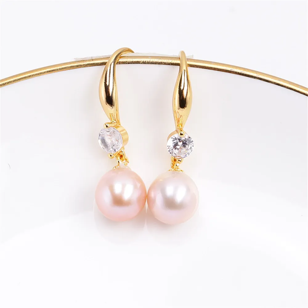 Domestically 14k Gold Color Simple Circular Zircon Pearl Ear Hook Earrings, Empty Holder DIY Accessories, Elegant and Feminine