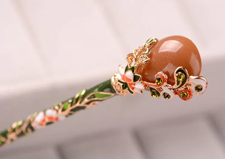 Vintage Cloisonne Women's Hairpin Headdress Antiquity Hair Clasp Headdress Imitation Jade Design Hairpin