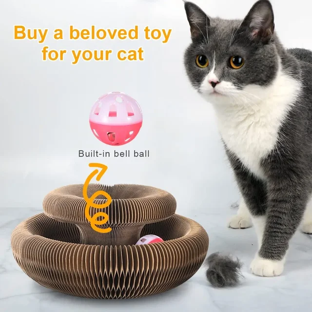 Magic Cat Scratch Organ Board Cat Toy with Ball Cat Grinding Claw Cat Climbing Frame Kitten Round Corrugated Cat Scratching Toy 5