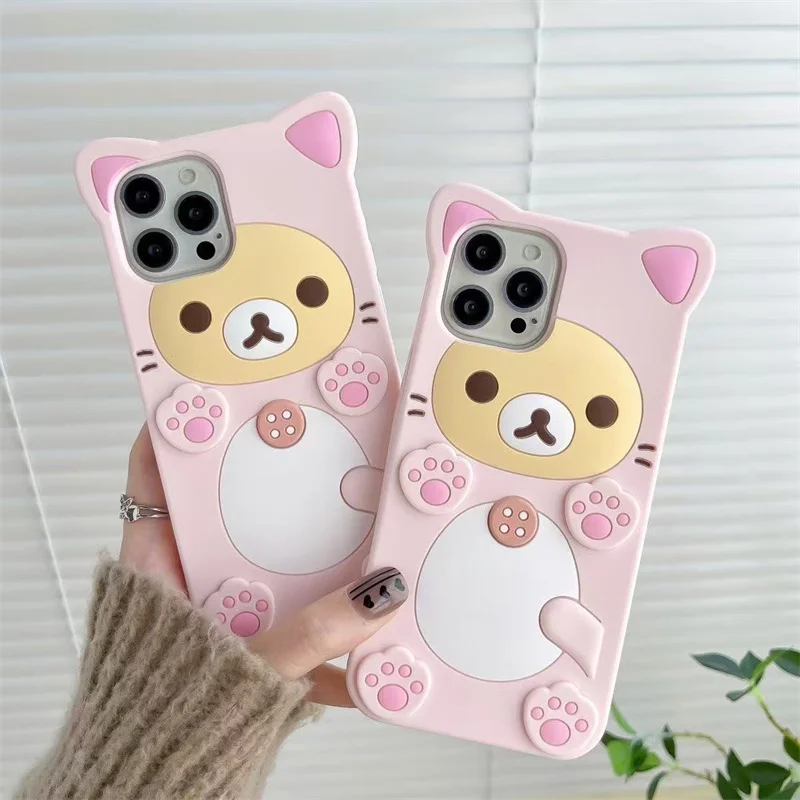 Adorable Rilakkuma Bear Cat Paw Silicone Phone Case Cover