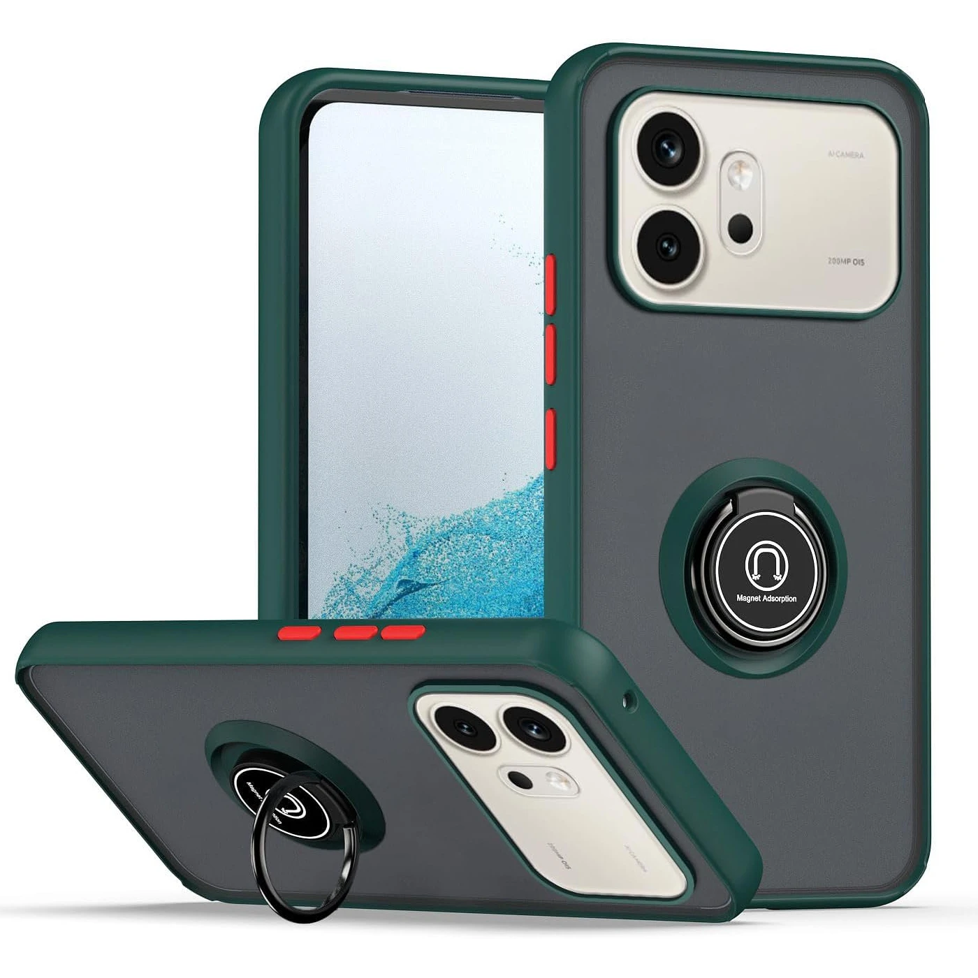 Armor Matte Shockproof Case with Ring Magnetic Stand Holder and Back Shell Cover
