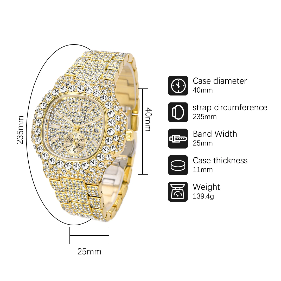 2024 MISSFOX Quartz Watches Men Luxury Auto Date Iced Our Clock Man Fashion Hip Hop Diamond Bling Wristwatch Reloj Free Shipping