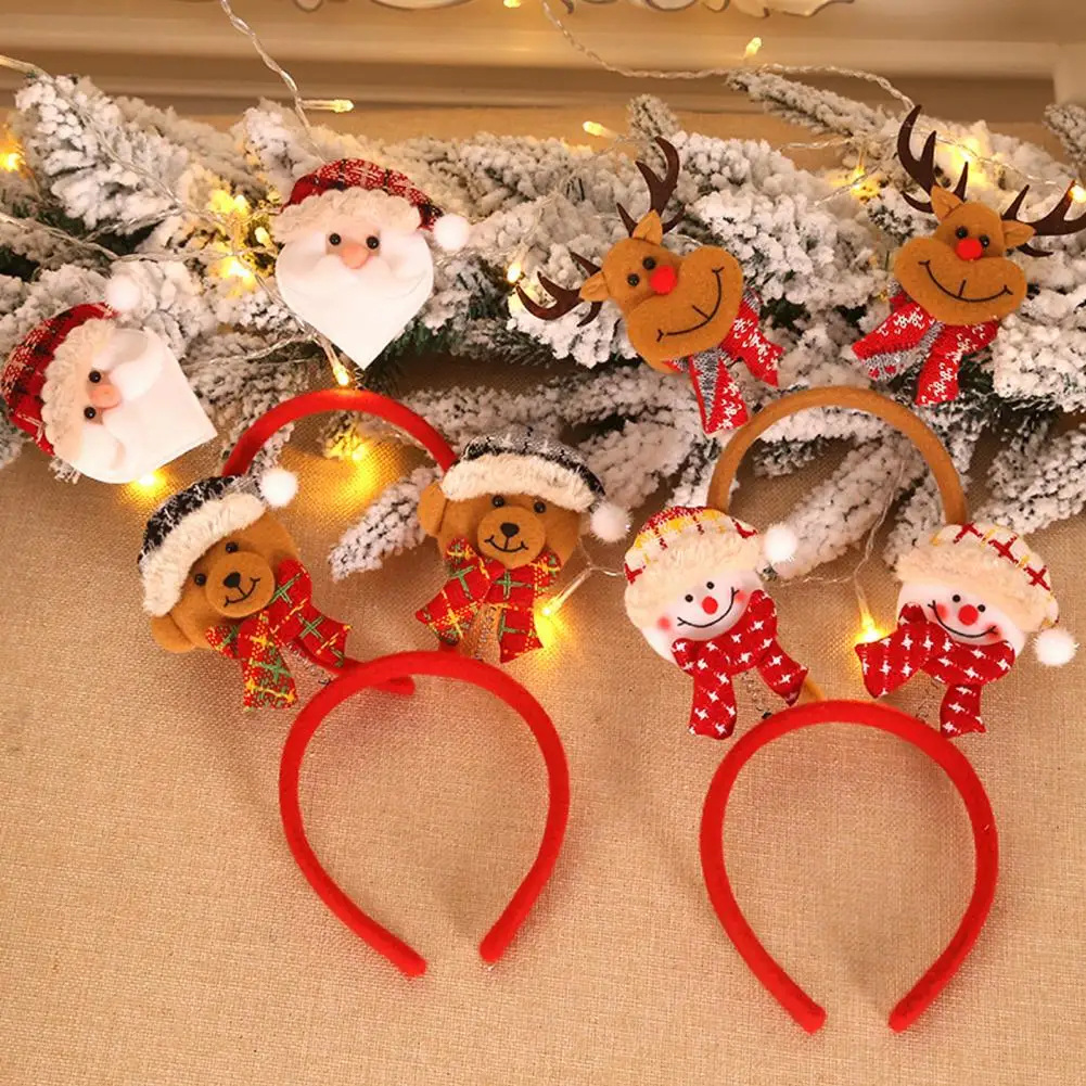 Christmas Headband Santa Claus Reindeer Snowman Bear Plaid Holiday Decoration Adults Kids Cute Xmas Hair Band Party Props
