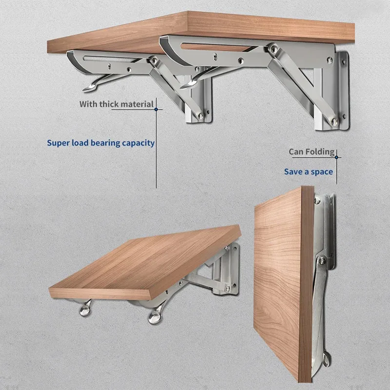 2-Pack Brushed Stainless Steel 8-18 Inch Adjustable Folding Angle Bracket Heavy-Duty Wall-Mounted Shelf Support Triangle