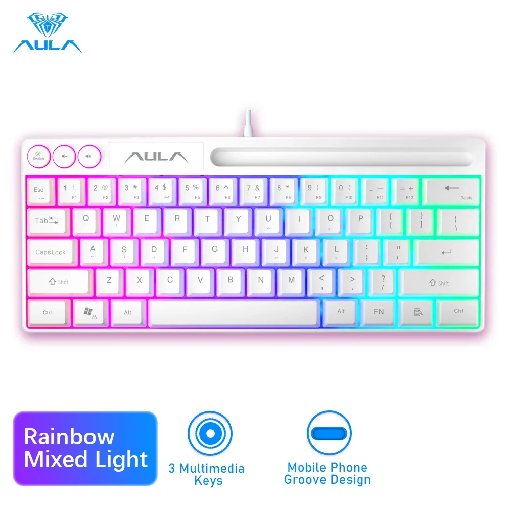 

AULA F3061 Mechanical Gamer Keyboard 64 Keys Mini PC Gaming Keyboard Wired Usb keyboards Phone Slot Design 60% Keyboard